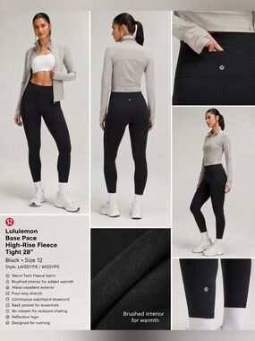 lululemon athletica Base Pace High-Rise Fleece Leggings in Black size 12